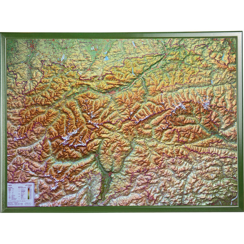 Georelief Mapa em relevo 3D do Tirol (78 x 58 cm) com Quadro de madeira