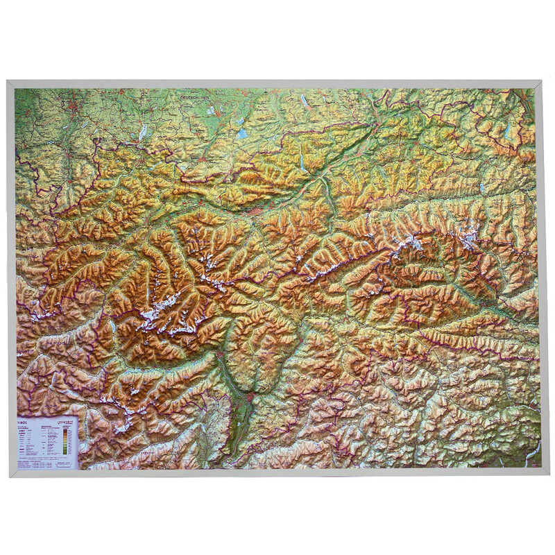 Georelief Mapa em relevo 3D do Tirol (77 x 57 cm) com Armações em alumínio