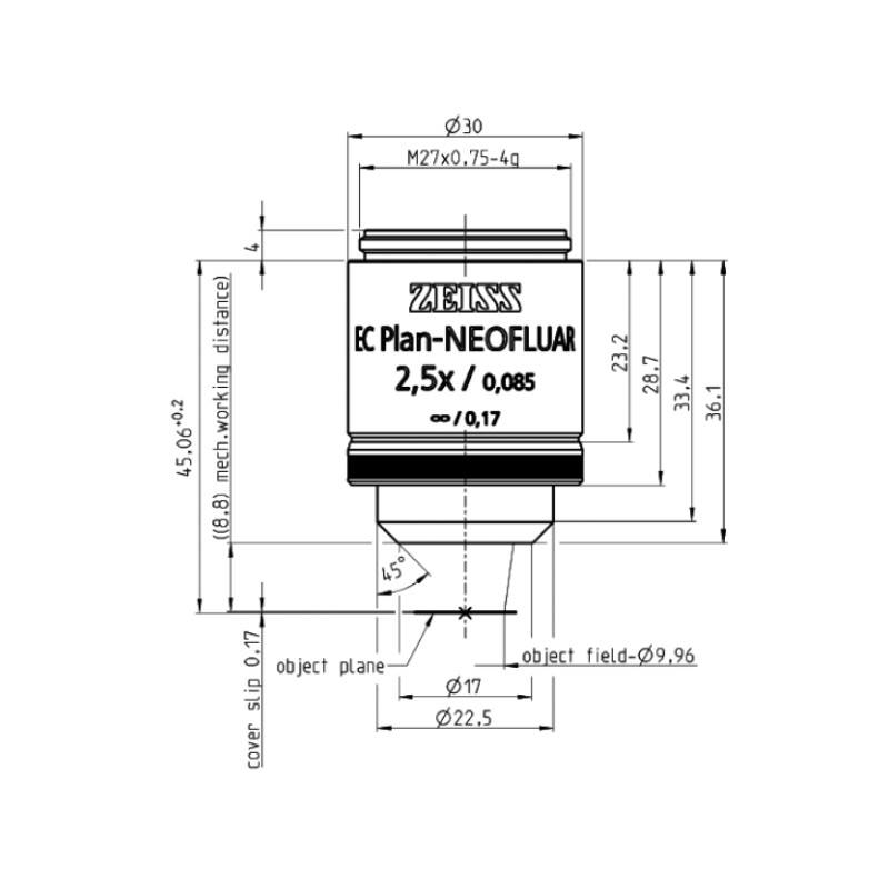 ZEISS objetivo Objetiva EC Plan-Neofluar, 2.5x/0.085 wd=8.8mm