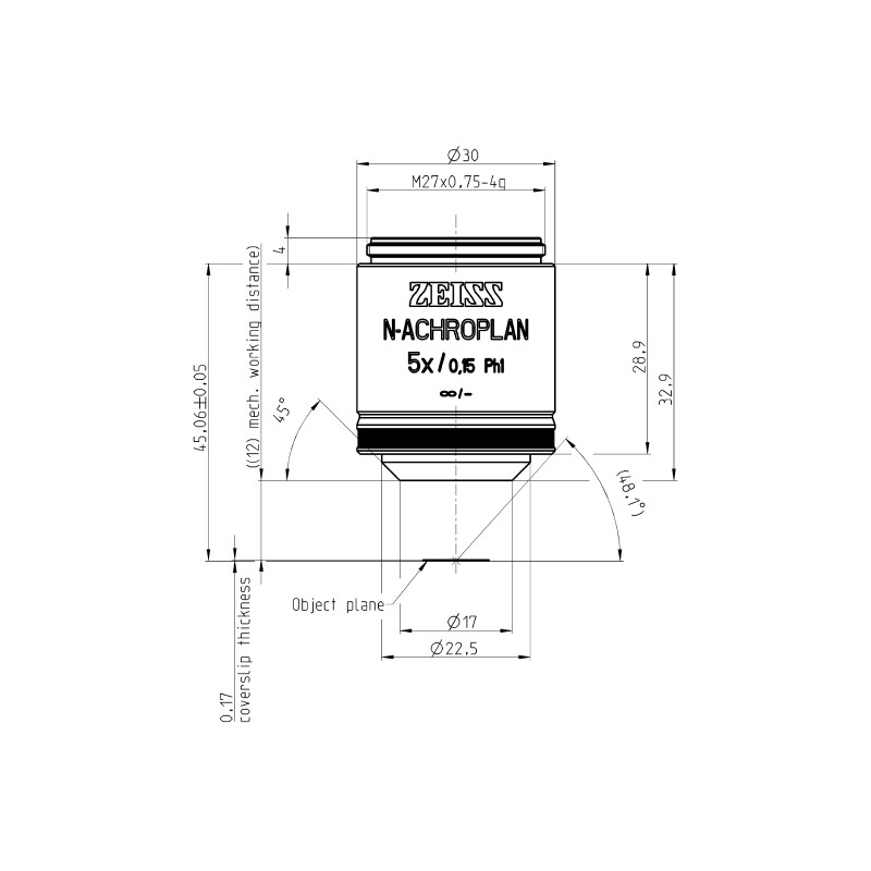 ZEISS Objetivo N-Achroplan 5x/0.15 Ph1 wd=12.0mm