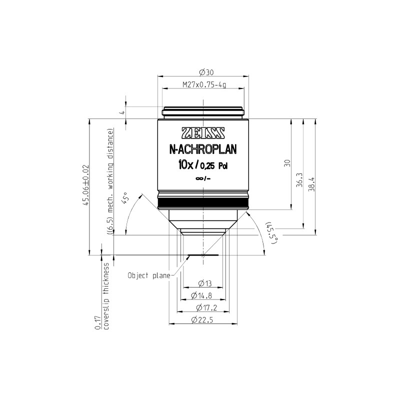 ZEISS Objetivo N-Achroplan 10x/0.25 Pol wd=6.5mm