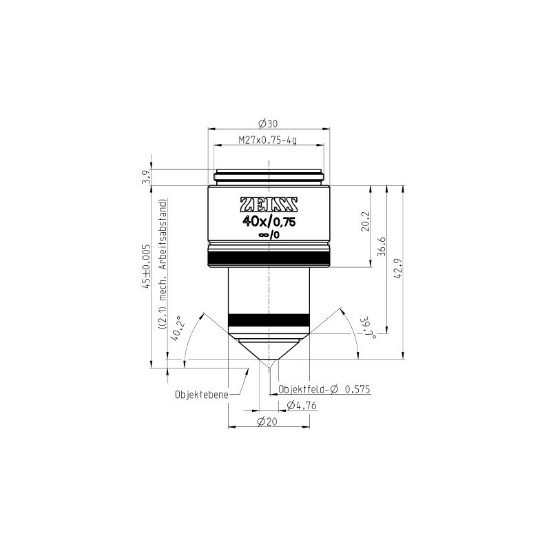 ZEISS Objetivo W N-Achroplan 40x/0.75 wd=2.1mm