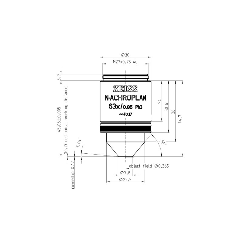 ZEISS Objetivo N-Achroplan 63x/0.85 Ph3 wd=0.20mm