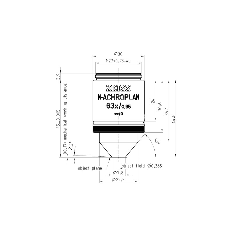 ZEISS Objetivo N-Achroplan 63x/0.95 D=0 wd=0.17mm