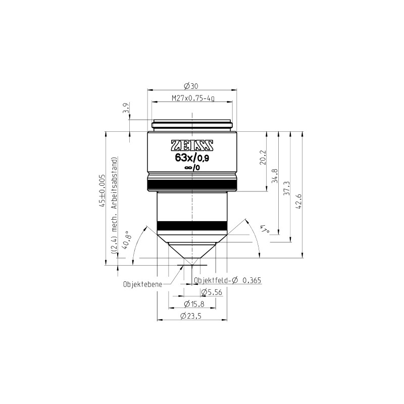 ZEISS Objetivo W N-Achroplan 63x/0.9 wd=2.4mm