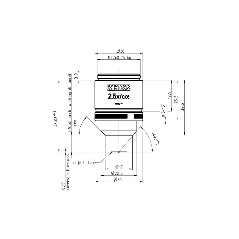 ZEISS objetivo Objetiva A-Plan 2.5x/0.06 wd=10.4mm
