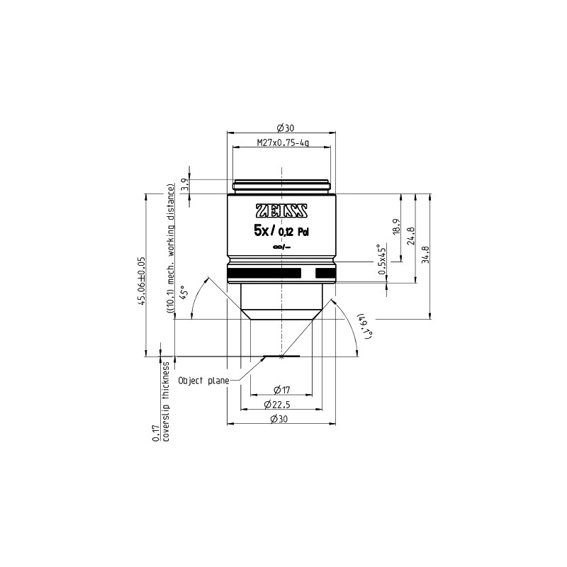 ZEISS Objetivo A-Plan 5x/0.12 Pol wd=10.1mm