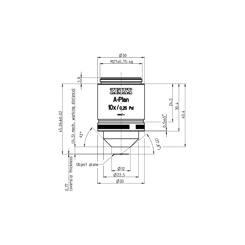 ZEISS objetivo Lente objetiva A-Plan 10x/0.25 Pol wd=4.5mm