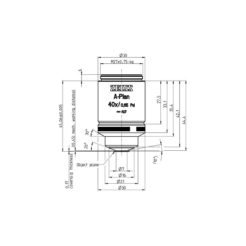 ZEISS Objetivo A-Plan 40x/0.65 Pol wd=0.45mm
