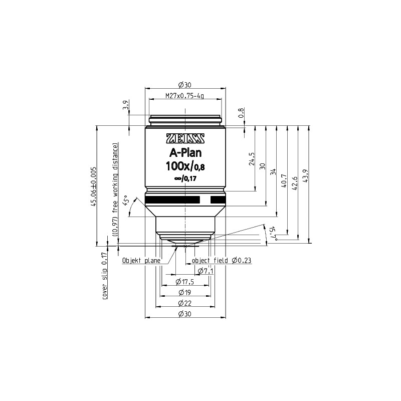 ZEISS Objetivo A-Plan 100x/0.8 wd=0.97mm