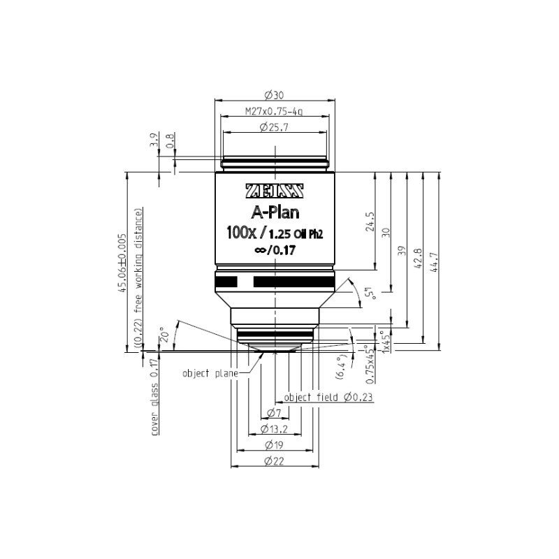 ZEISS objetivo Objetiva A-Plan 100x/1.25 Oil Ph2 wd=0.22mm