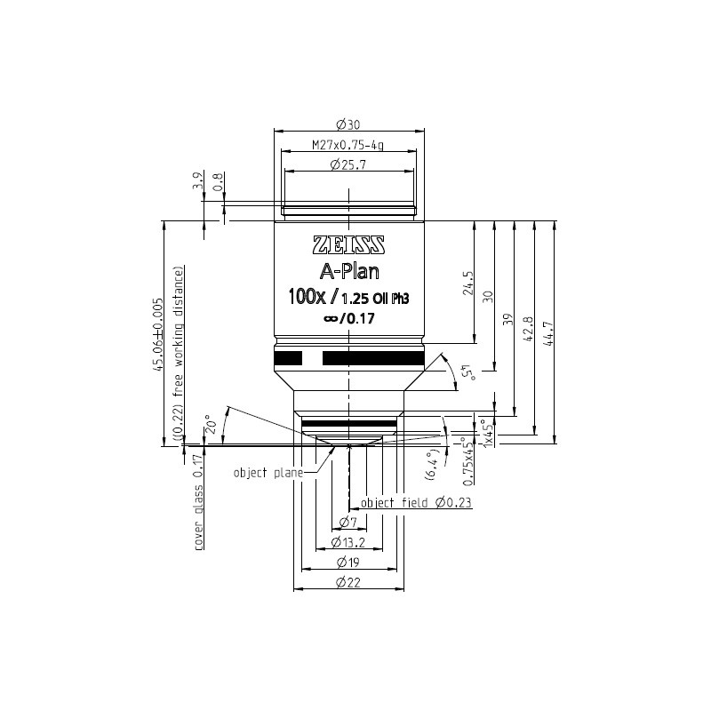 ZEISS Objetivo A-Plan 100x/1.25 Oil Ph3 wd=0.22mm