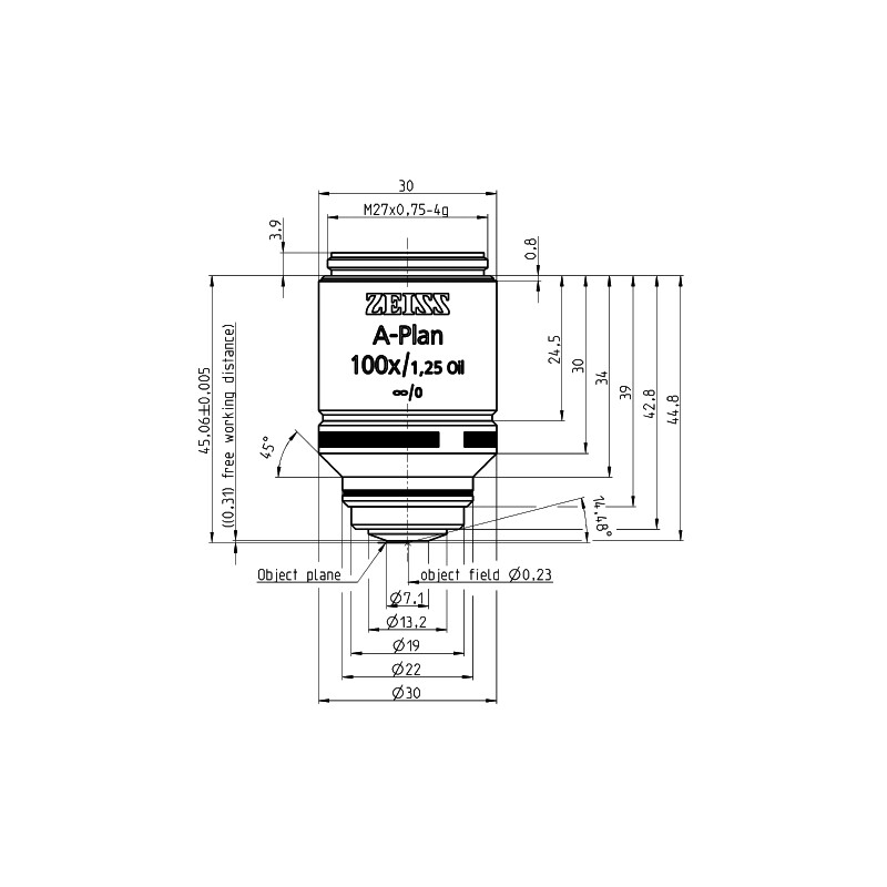 ZEISS Objetivo A-Plan 100x/1.25 Óleo D=0 wd=0.31mm