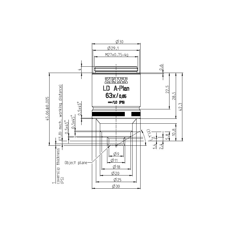 ZEISS Objetivo LD A-Plan 63x/0.65 wd=1.8mm