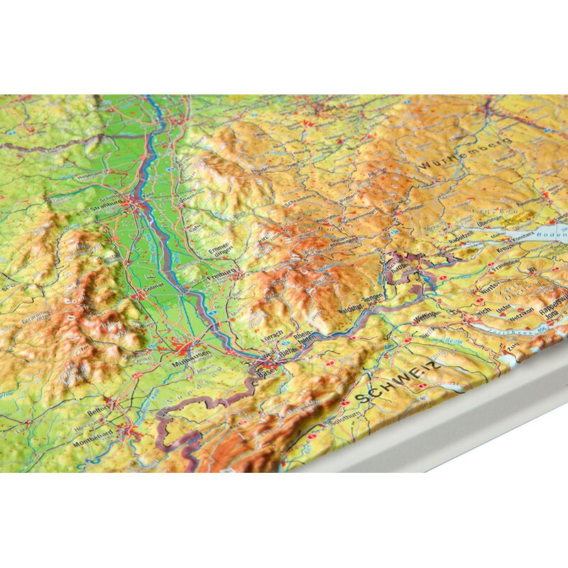 Georelief Mapa 3D em relevo da Alemanha (77x57) com Quadro de madeira