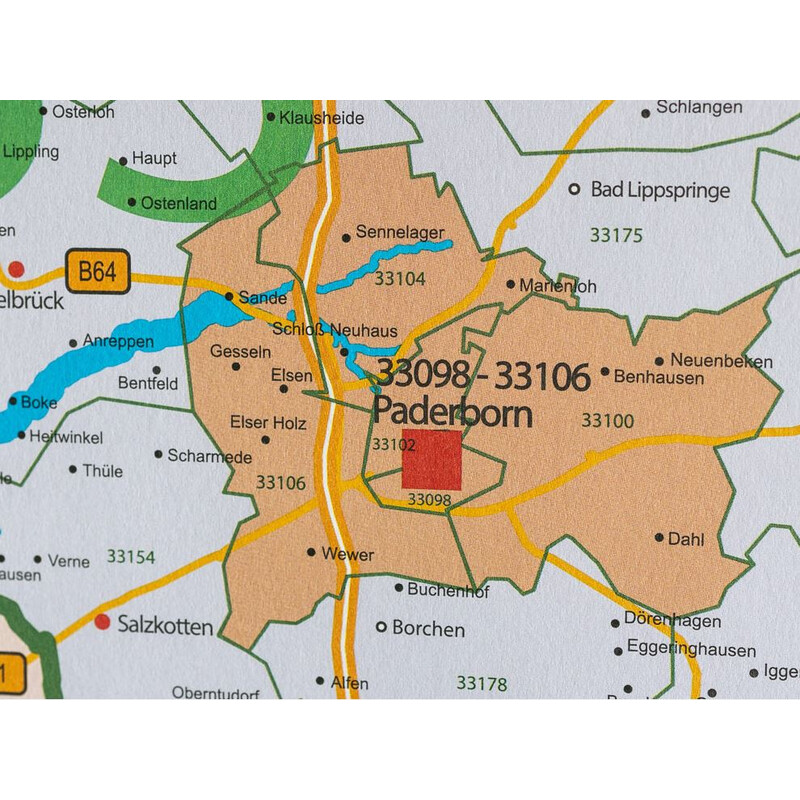 GeoMetro Mapa regional Nordrhein-Westfalen Postleitzahlen PLZ NRW (118 x 100 cm)