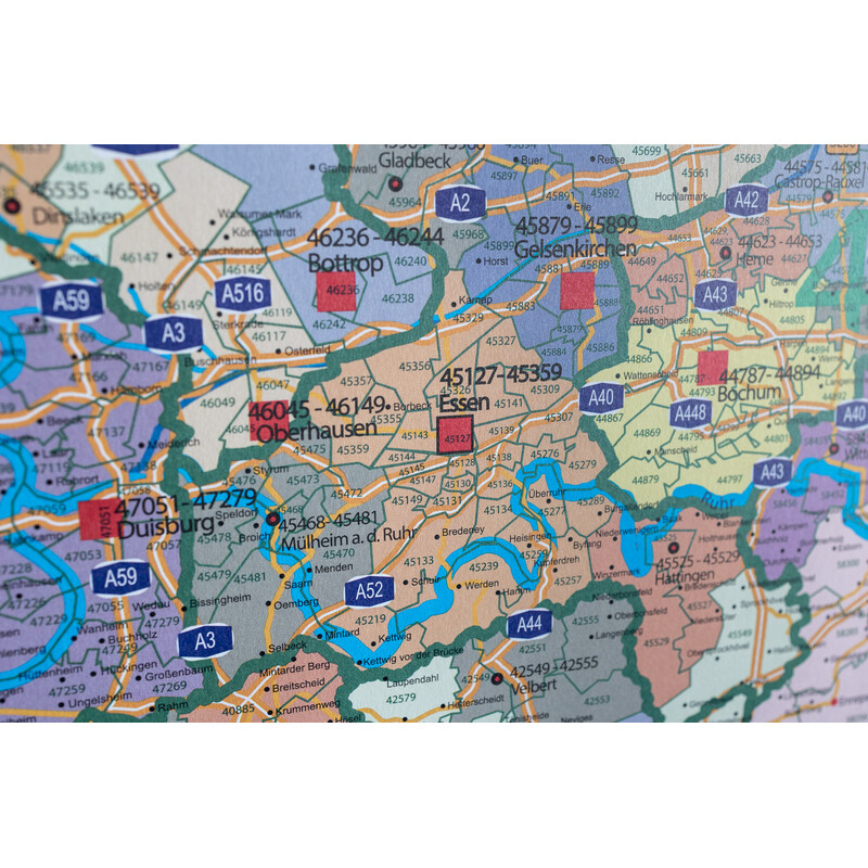 GeoMetro Mapa regional Nordrhein-Westfalen Postleitzahlen PLZ NRW (118 x 100 cm)