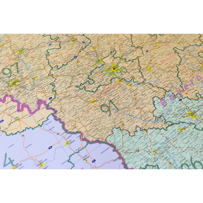 GeoMetro Mapa regional Bayern Postleitzahlen PLZ (100 x 140 cm)