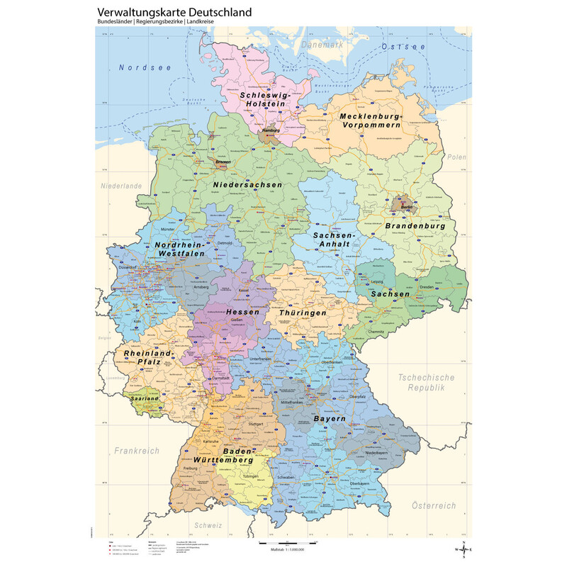 GeoMetro Mapa Deutschland politsch (70 x 100 cm)