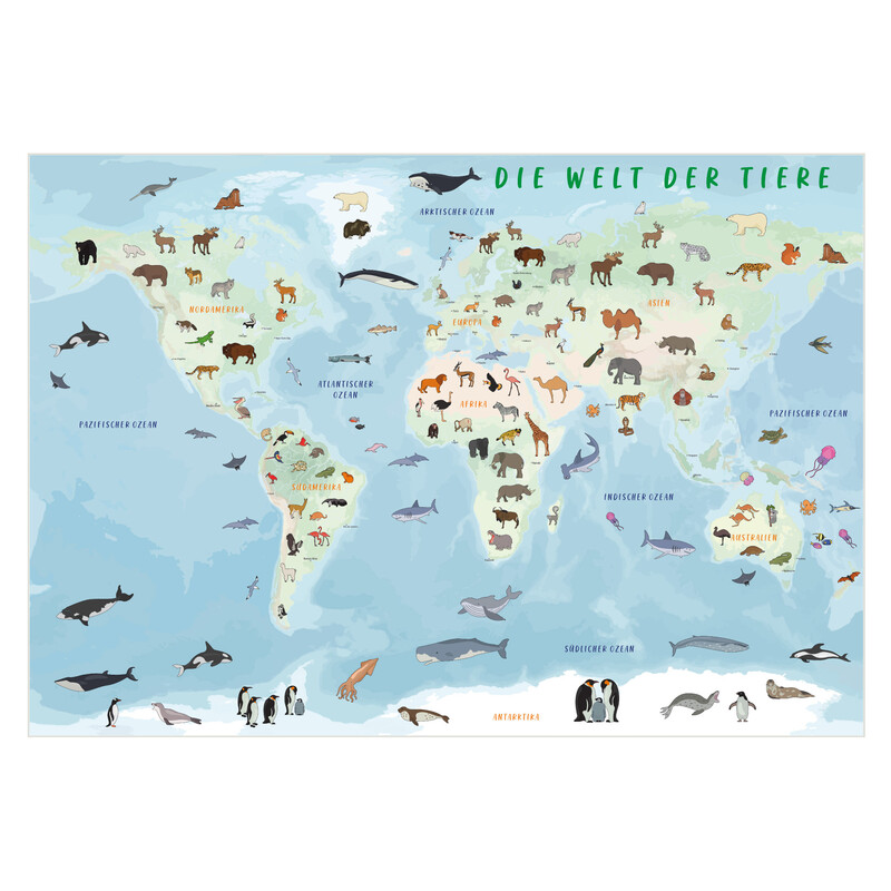 GeoMetro Mapa para crianças O mundo dos animais (84 x 60 cm)