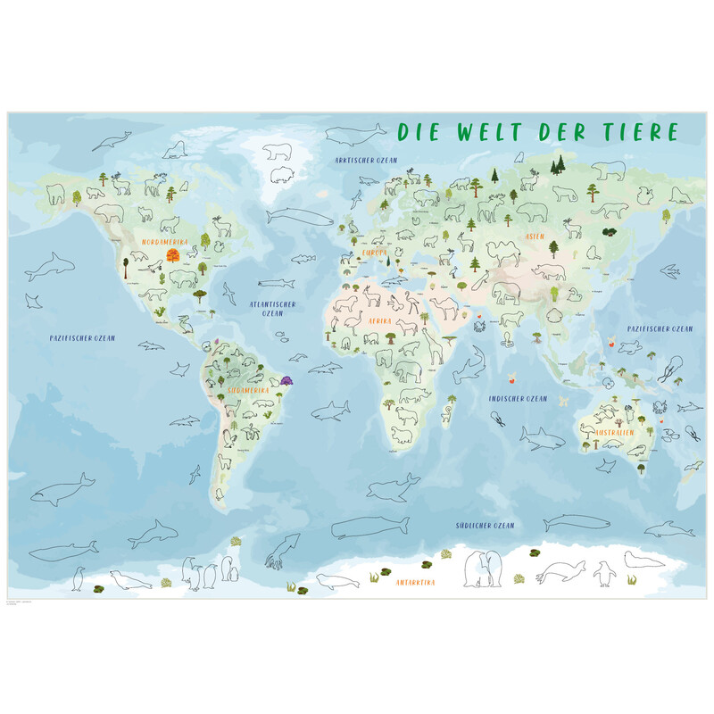 GeoMetro Mapa para crianças O mundo dos animais (84 x 60 cm)