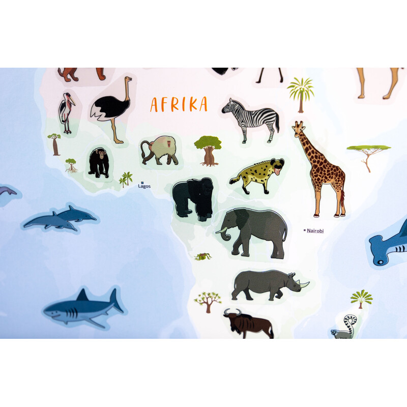 GeoMetro Mapa para crianças O mundo dos animais (84 x 60 cm)