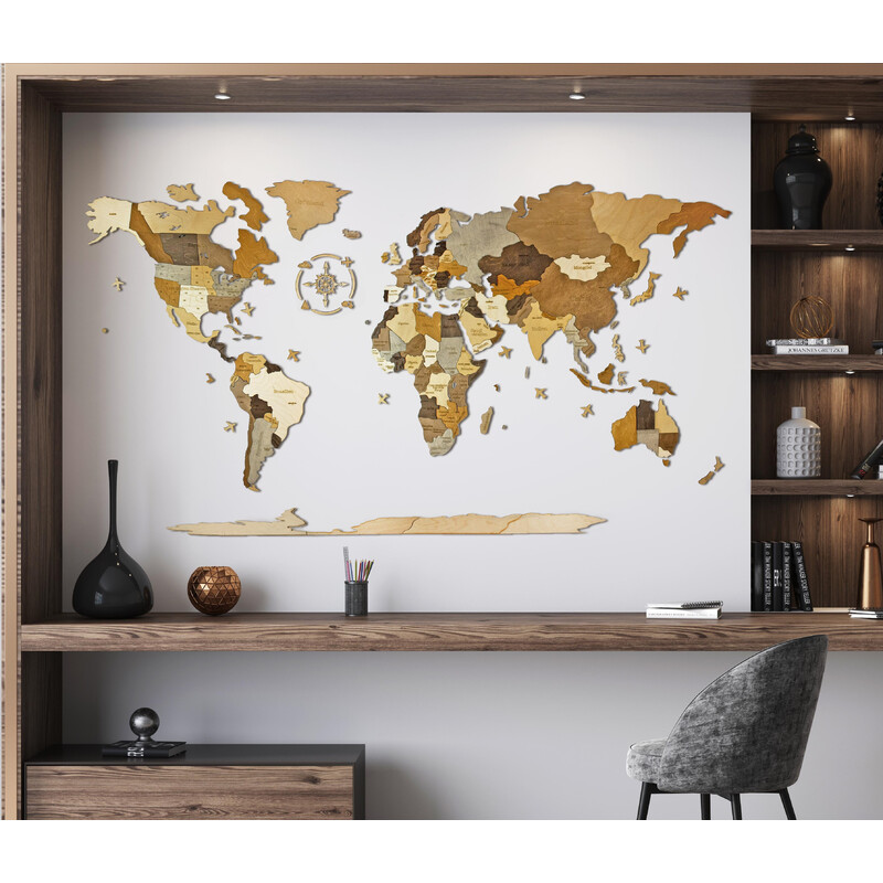 Abraham Wood Decor Mapa mundial Puzzle de madeira (200 x 110 cm)
