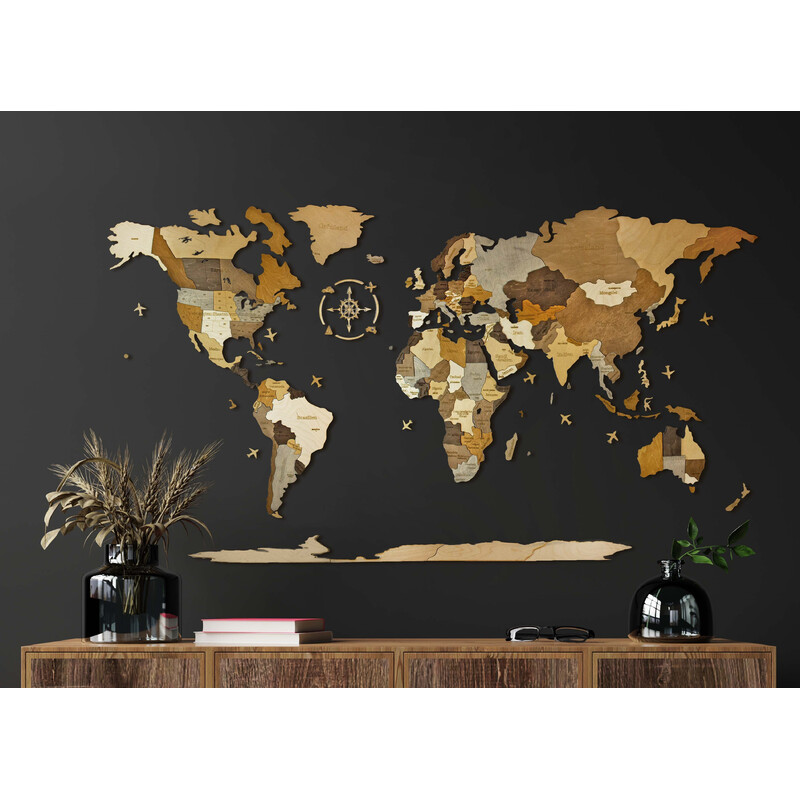 Abraham Wood Decor Mapa mundial Puzzle de madeira (200 x 110 cm)