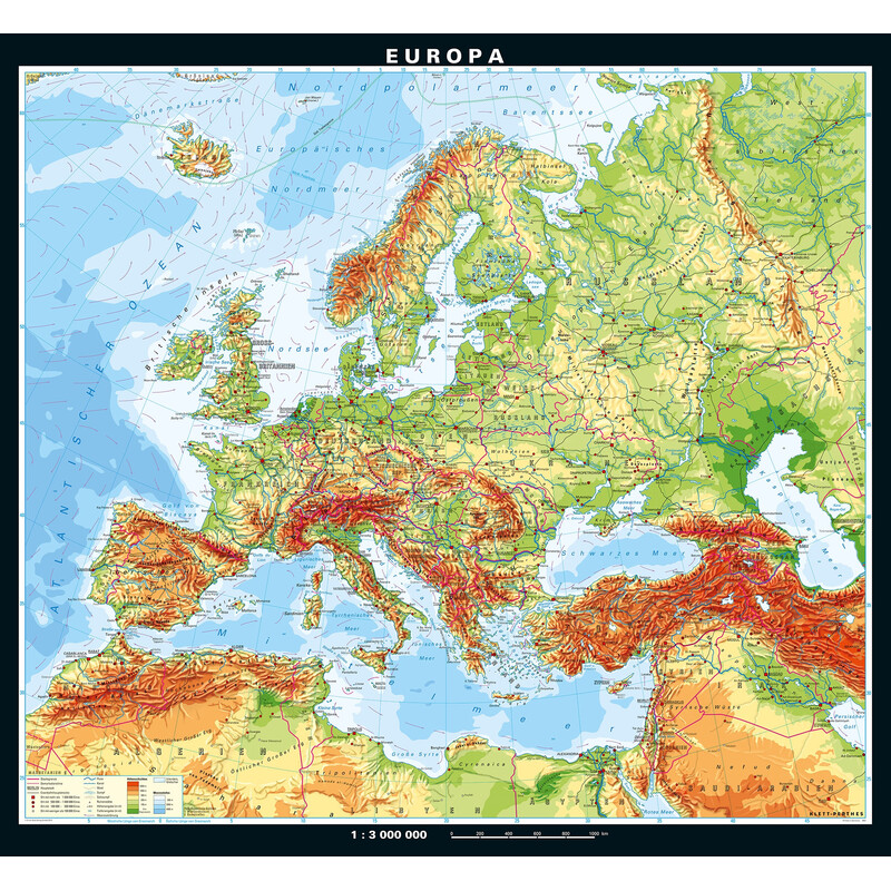 PONS mapa de continente Europa físico (208 x 189 cm)