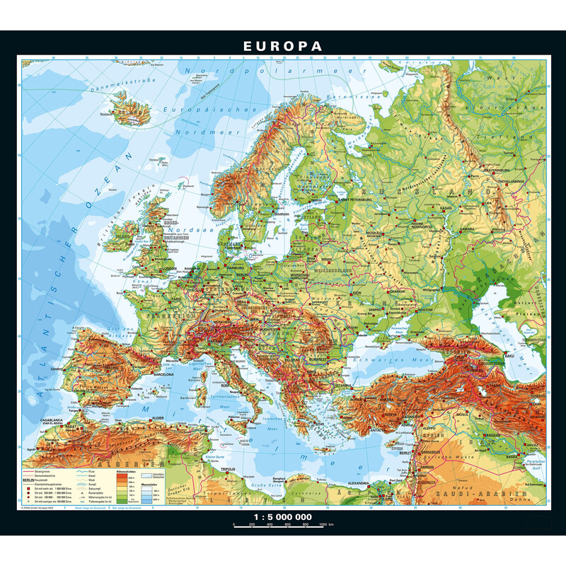 PONS mapa de continente Europa fisicamente e politicamente (130 x 115 cm)