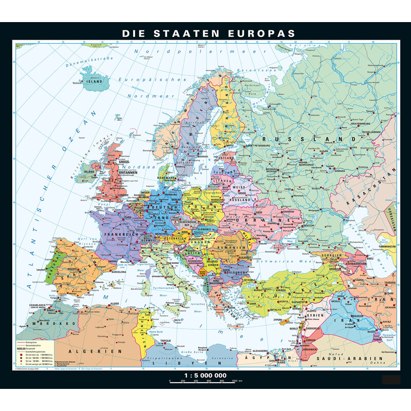 PONS mapa de continente Europa fisicamente e politicamente (130 x 115 cm)