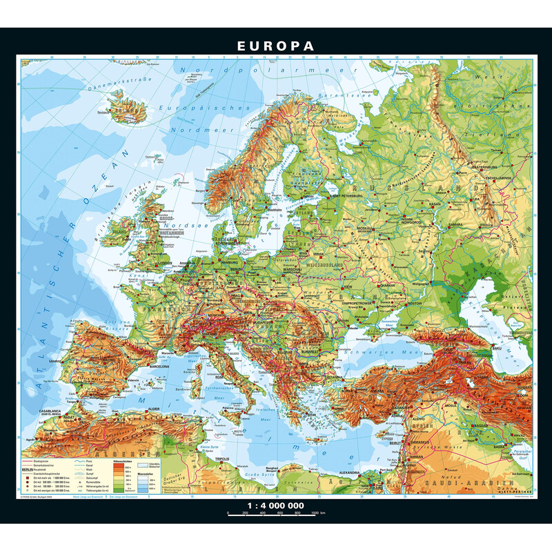 PONS mapa de continente Europa fisicamente e politicamente (158 x 142 cm)