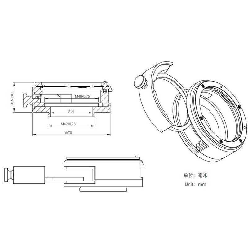 ZWO Adaptadores lentes DSLR Canon EOS / T2 com suporte para filtro de 2"
