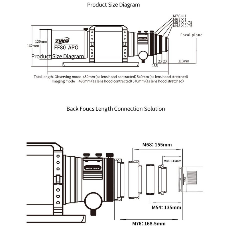 ZWO Refrator apocromático AP 80/600 FF80