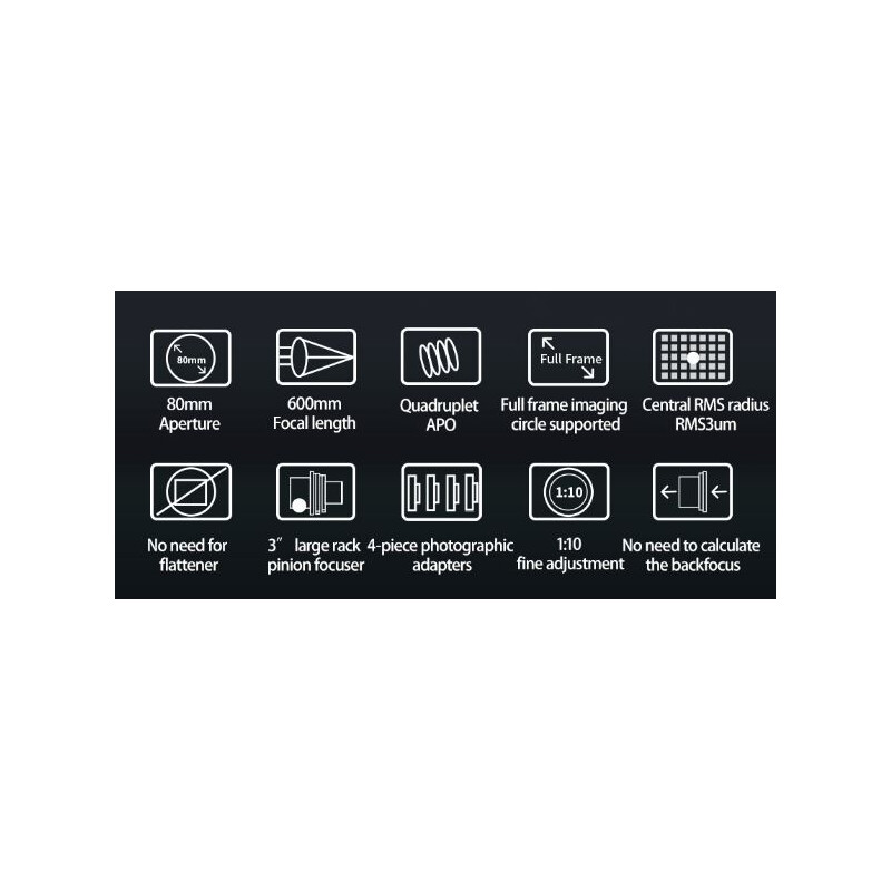 ZWO Refrator apocromático AP 80/600 FF80