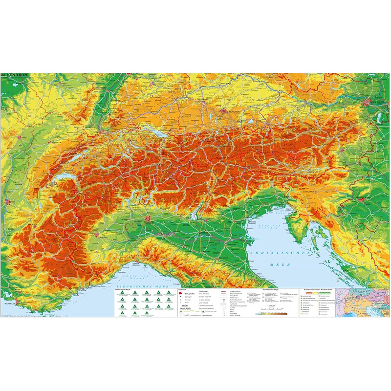 Stiefel Mapa regional Alpenraum mit Weitwander- und Radfernwegen (98 x 68 cm)