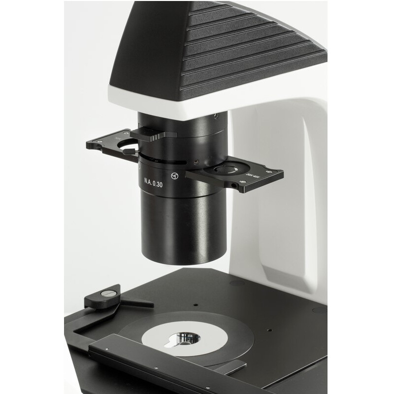 Kern Microscópio invertido OCM 166, FL, PH, trino, inverso, Condensador N.A. 0,3 fixo, 10x-40x, 30W LED, Al, 100W HBO, Dl