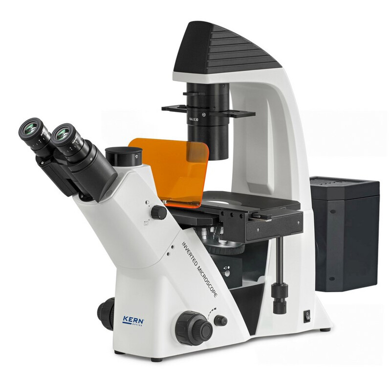 Kern Microscópio invertido OCM 168, FL, PH, trino, Condensador N.A. 0,3 fixo, 10x-40x, LED 5W, Al/Dl