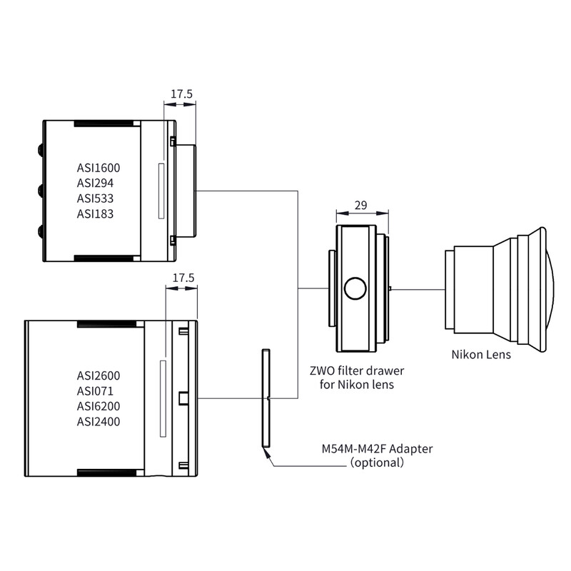 ZWO Gaveta de filtros adequada para objectivas Nikon de 2"