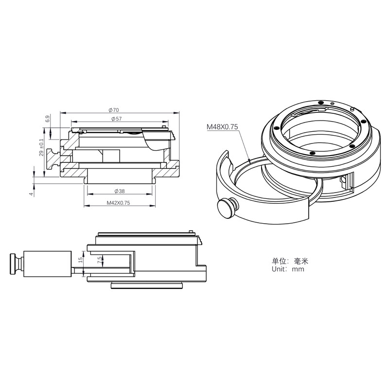 ZWO Gaveta de filtros adequada para objectivas Nikon de 2"