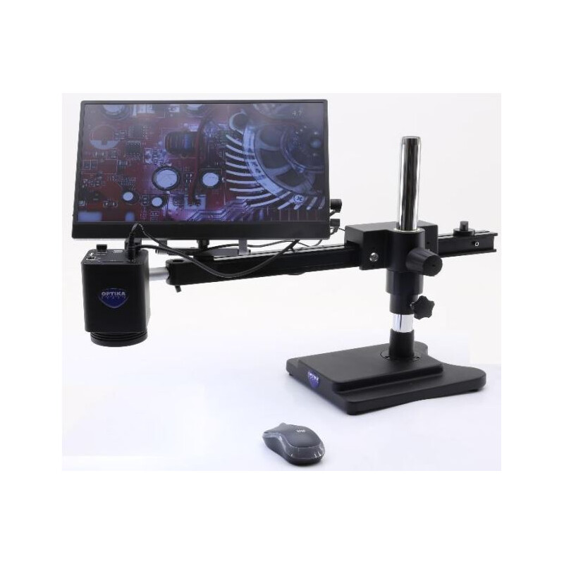 Optika Microscópio IS-4K2, zoom opt. 1x-18x, focagem automática, 8 MP, 4K Ultra HD, suporte suspenso, ecrã de 15,6