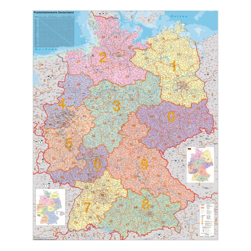 Stiefel Mapa de códigos postais da Alemanha político (100 cm x 140 cm)