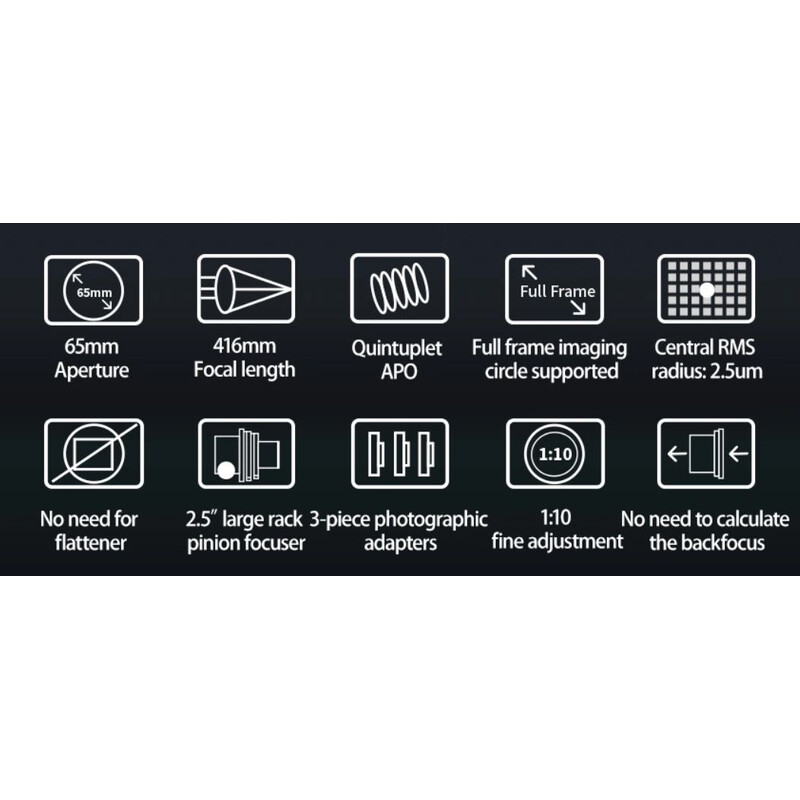 ZWO Refrator apocromático AP 65/416 FF65