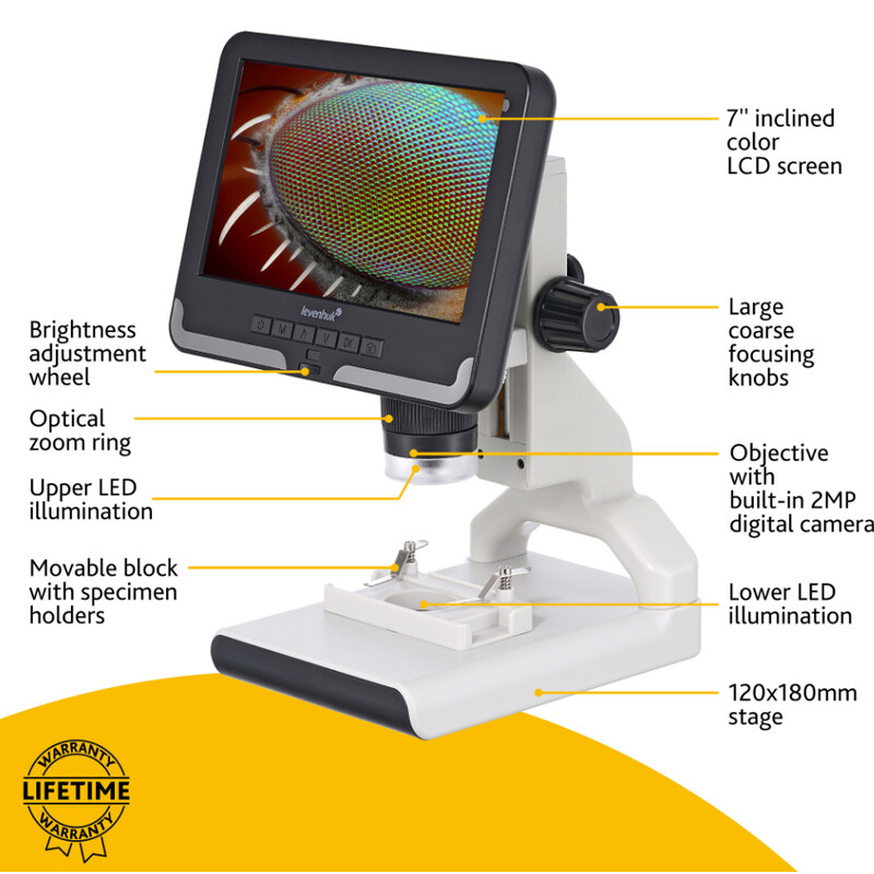 Levenhuk Microscópio Rainbow DM700 2MP 1/2.9" 2.8µm 10-50x LCD CMOS Color Digital