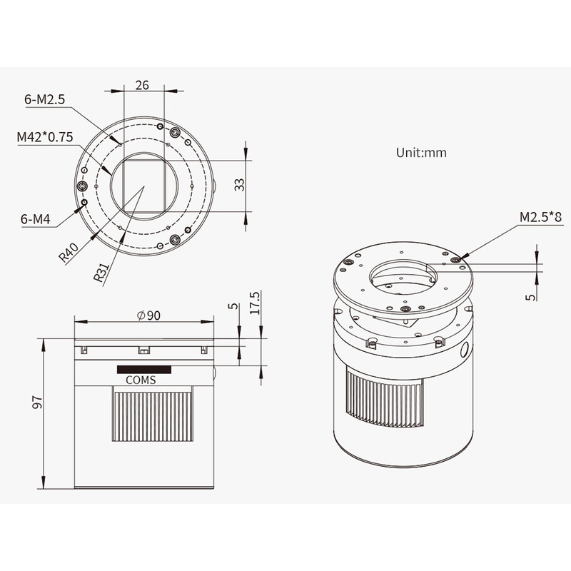 ZWO Câmera ASI 2600 MM Pro Mono
