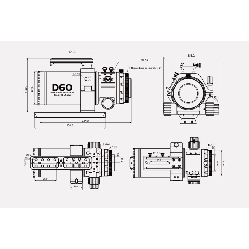 ToupTek Refrator apocromático HOPE D60 60/280 Tilter