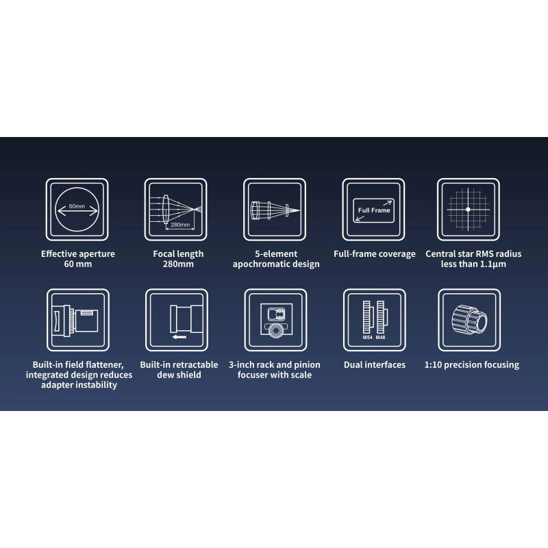 ToupTek Refrator apocromático HOPE D60 60/280 Tilter