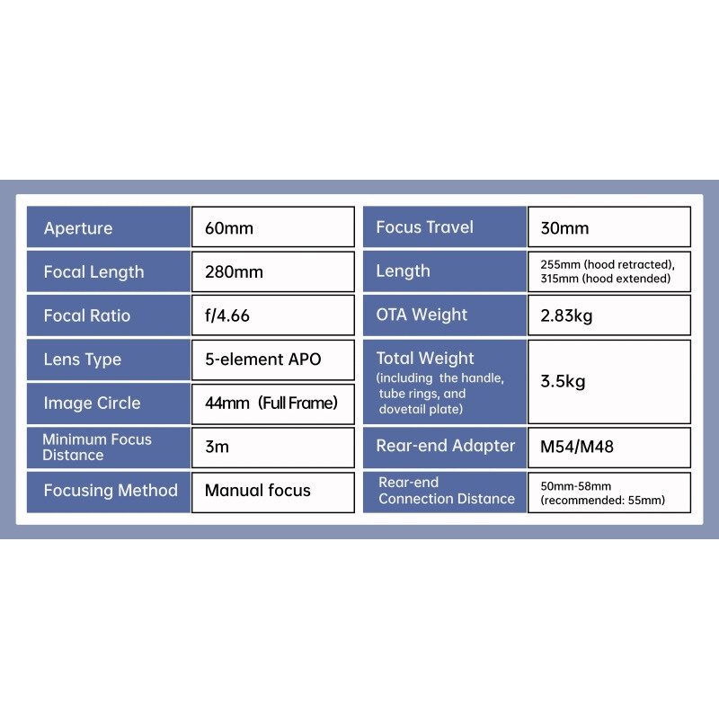 ToupTek Refrator apocromático HOPE D60 60/280 f/4.66