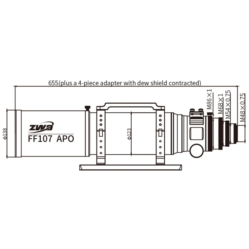 ZWO Refrator apocromático AP 107/749 FF107