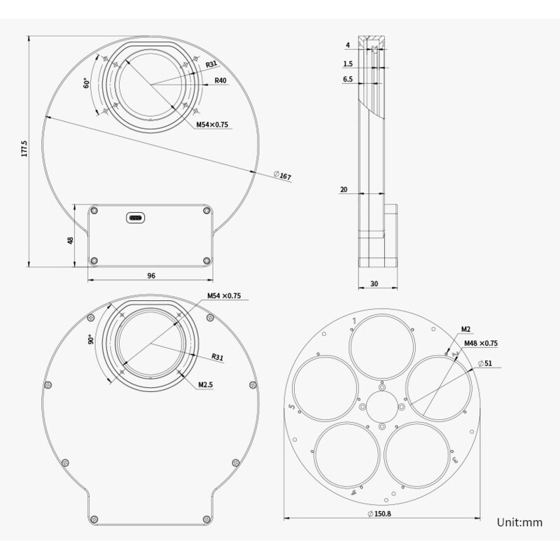 ZWO Roda de filtros EFW 5x 2"
